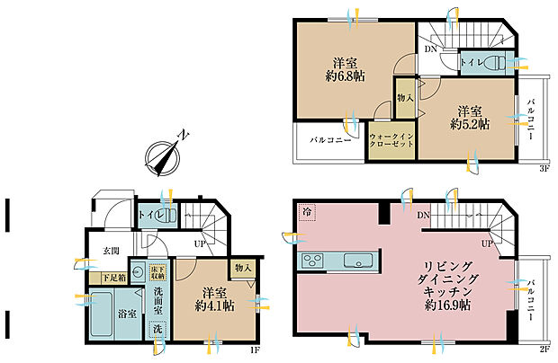 3LDK、土地面積48.79平米、建物面積94.79平米