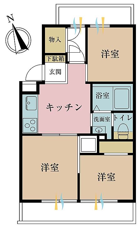 3K、専有面積40.56平米、バルコニー面積7.93平米