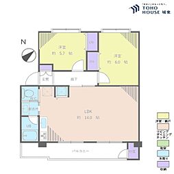 若木住宅2号棟 2LDKの間取図画像