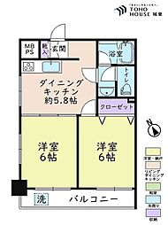 トーア滝野川マンション 2DKの間取図画像