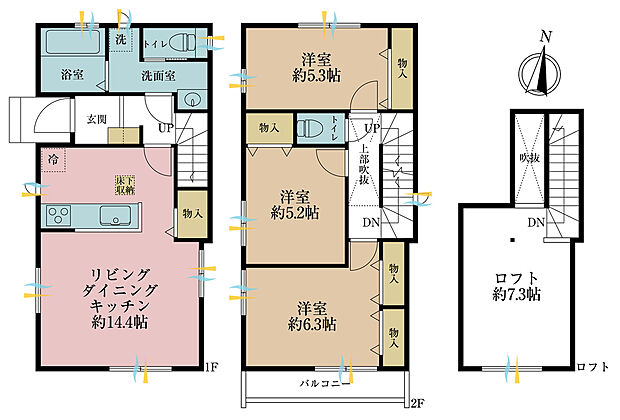 3LDK、土地面積70.77平米、建物面積80平米