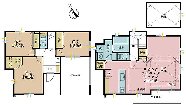 3LDK、土地面積96.1平米、建物面積113.16平米