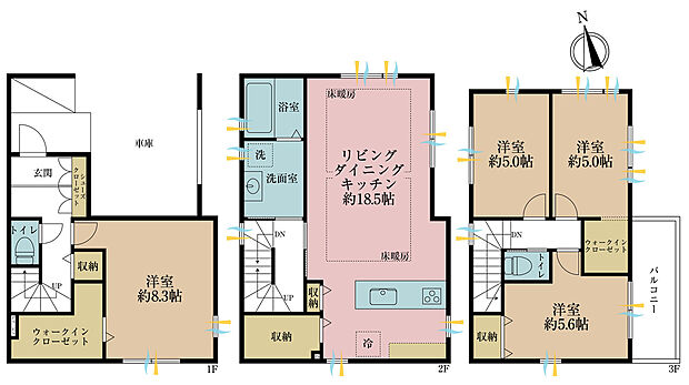 3ＬＤＫ、土地面積74．43平米、建物面積128．35平米