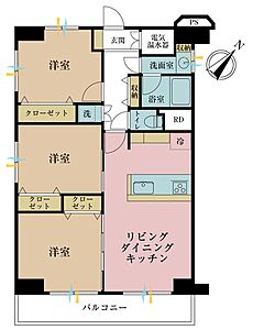 間取り:3LDK、専有面積70.40平米、バルコニー面積7.62平米 間取り:3LDK、専有面積70.40平米、バルコニー面積7.62平米