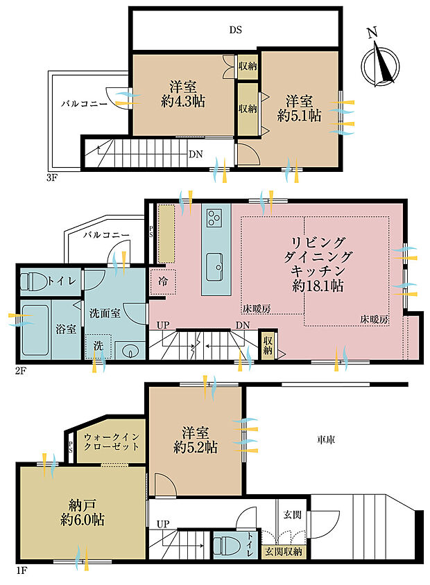 3SLDK、土地面積76.05平米、建物面積115.68平米