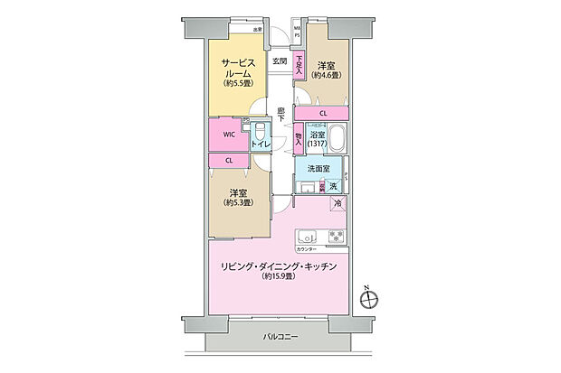 藤和ハイタウン湘南茅ヶ崎 3F(2SLDK) 3階の間取り