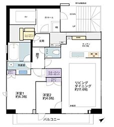 オープンレジデンシア虎ノ門 15階2LDKの間取り