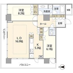 ザ・リバープレイスイーストタワー 7階2LDKの間取り