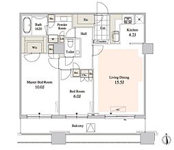 タワーコート北品川 36階2LDKの間取り