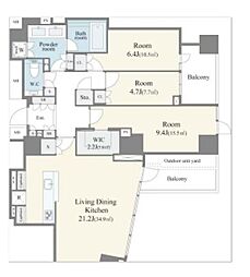 ザ・パークハウス西麻布レジデンス 19階3LDKの間取り