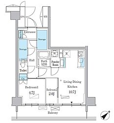 パークアクシス品川南大井パークフロント 3階2LDKの間取り