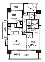 ライオンズシティ白金高輪 9階2LDKの間取り
