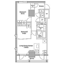 ザ・パークハビオ麻布十番 12階2LDKの間取り