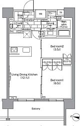 パークハビオ恵比寿 14階2LDKの間取り