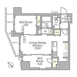 プライムガーデン大森 12階2LDKの間取り