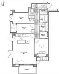 レジディア御殿山 3階3LDKの間取り