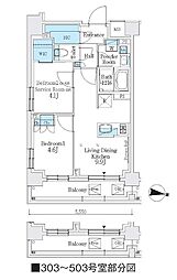 JR横須賀線 西大井駅 徒歩7分の賃貸マンション 5階2DKの間取り
