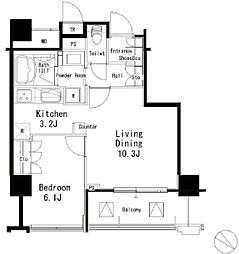 MFPR目黒タワー 8階1LDKの間取り
