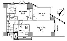 レジディアタワー中目黒 11階2LDKの間取り