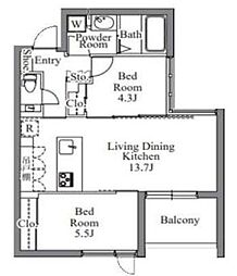 グランパセオ西麻布 4階2LDKの間取り
