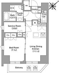 The glow Mita 12階1SLDKの間取り