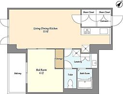 HF目黒行人坂レジデンス 2階1LDKの間取り