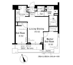 パークキューブ代々木富ヶ谷 6階2LDKの間取り