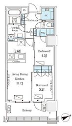 ロイヤルパークス品川 8階2LDKの間取り