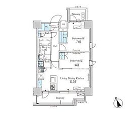 パークアクシス芝浦 2LDKの間取図画像