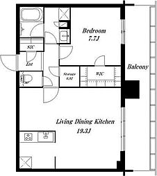 ブリリアタワー浜離宮 1SLDKの間取図画像