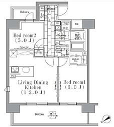 パークハビオ目黒リバーサイド 2LDKの間取図画像