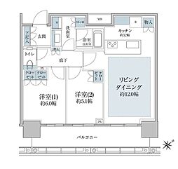 ブリリアタワー浜離宮 2LDKの間取図画像