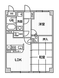 アエラス石川台 2LDKの間取図画像