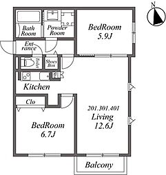 ARISTO白金高輪 2LDKの間取図画像