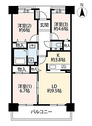URプラザシティ立川 6階3LDKの間取り