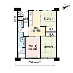 UR都市機構昭島つつじが丘ハイツ8号棟 3DKの間取図画像