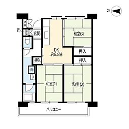UR都市機構昭島つつじが丘ハイツ10号棟 3DKの間取図画像