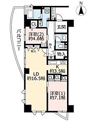 UR都市機構新川・島屋敷通り18号棟 2LDKの間取図画像