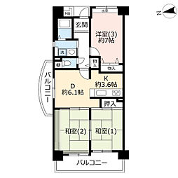 シティコート下連雀1号棟 3DKの間取図画像