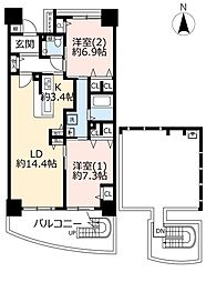 UR都市機構新川・島屋敷通り18号棟 2LDKの間取図画像