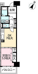 UR都市機構グリーンハイツ武蔵境通り2号棟 1DKの間取図画像