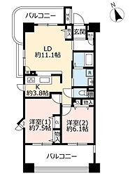 UR都市機構新川・島屋敷通り15号棟 2LDKの間取図画像