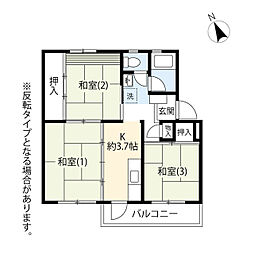 UR国立富士見台 2階3Kの間取り