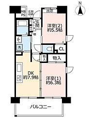 UR都市機構グリーンヒルズ東久留米9号棟 2DKの間取図画像