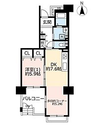 UR都市機構ひばりが丘パークヒルズ5-1号棟 1DKの間取図画像