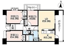 UR都市機構グリーンプラザひばりが丘南1号棟 3LDKの間取図画像