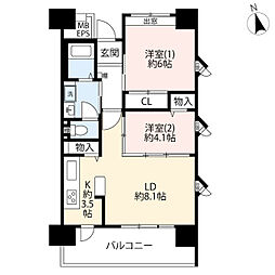 UR都市機構ひばりが丘パークヒルズ5-1号棟 2LDKの間取図画像