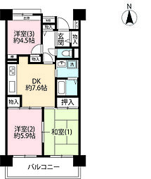 URグリーンタウン美住一番街 2階3DKの間取り