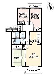 UR立川一番町東第二 1階3LDKの間取り