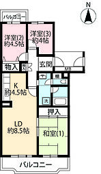 UR富士見台 2階3LDKの間取り
